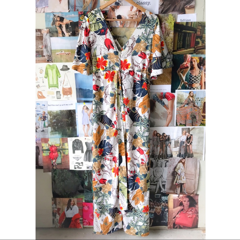 Tropical Romper With Maxi Skirt Overlay